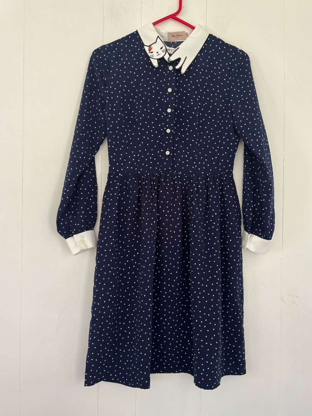 Miss Patina Bowie Long Sleeve Cat Dress Kitty Collar Size Small - Picture 11 of 14